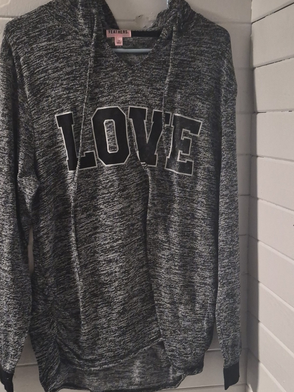 feathers Black Marled 'LOVE' Crewneck Hoodie